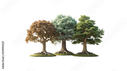 Three Trees Representing the Four Seasons Autumn, Winter, Spring, Summer