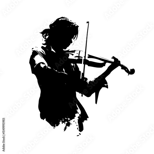 a black and white silhouette of a man playing the violin black, bow, man, play, silhouette, violin, violinist , Generative art.