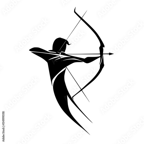 a black silhouette of a bow and arrow isolated on a white background arrow, black, bow, icon, silhouette , Generative art.
