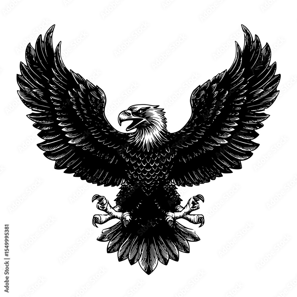Obraz premium an illustration of a bald eagle spreading its wings bald, bird, black, eagle, illustration, wing , Generative art.