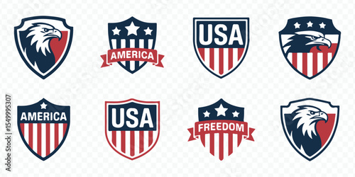 american shield logos featuring eagle, stars, stripes for patriotic identity vector