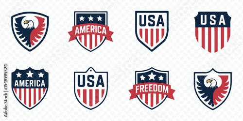 usa themed eagle shield logo collection with freedom, stars, and stripes vector