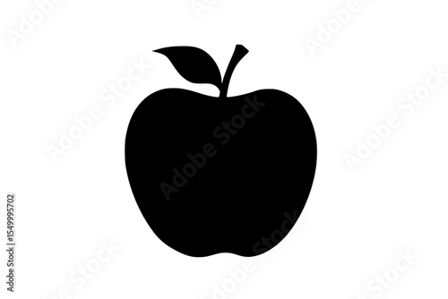 a black silhouette of an apple with a leaf on a white background apple, black, icon, illustration, leaf, logo, silhouette , Generative art.