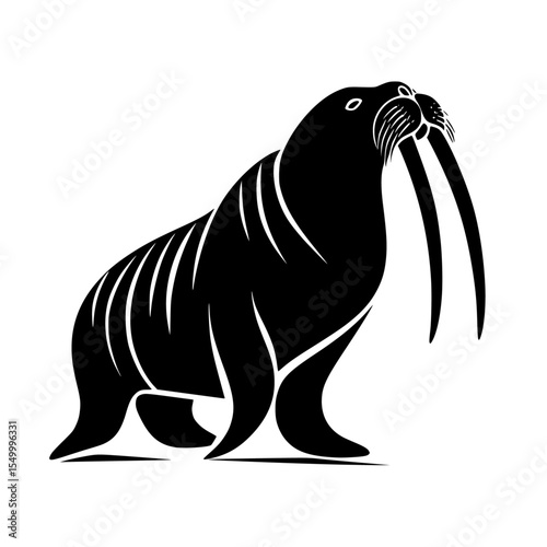 an image of a black silhouette of a walrus with tusks on a white background abstract, black, image, logo, picture, silhouette, tusk , Generative art.