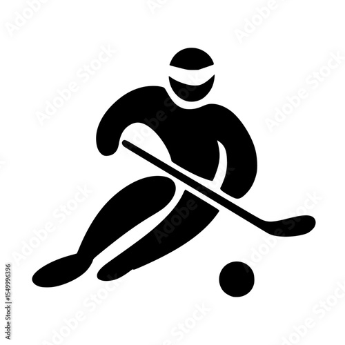 a hockey player with a stick and ball icon in black style isolated on white background ball, black, hockey player, icon, silhouette, stick, style , Generative art.