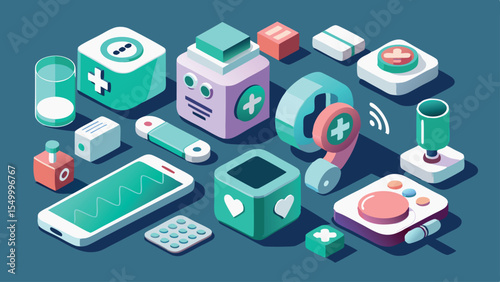 Isometric Medical Healthcare and Digital Health Devices Vector Set