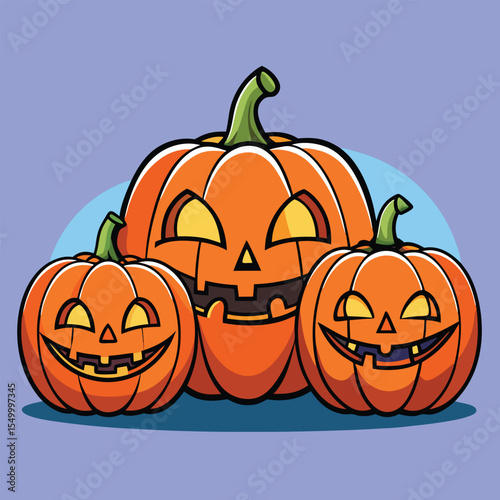 Cartoon halloween pumpkins with funny jack o lantern faces