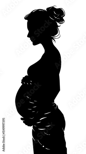 a black and white illustration of a woman holding her belly belly, black, hold, illustration, pregnant, silhouette, woman , Generative art.