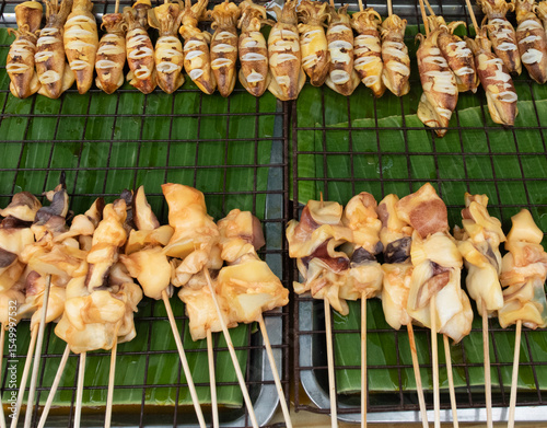 Grilled squid fresh and hot seafood