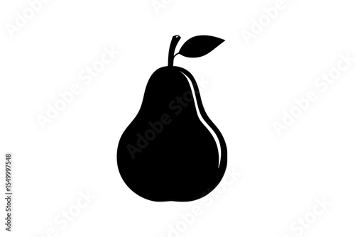black silhouette of a pear with a leaf on a white background black, fruit, icon, leaf, pear, silhouette , Generative art.