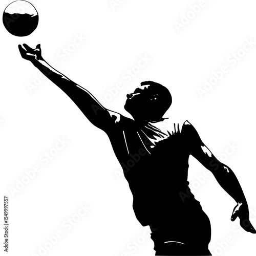 a black silhouette of a man playing basketball throwing a ball ball, basketball, basketball player, black, man, play, play with, silhouette, throw, volleyball , Generative art.