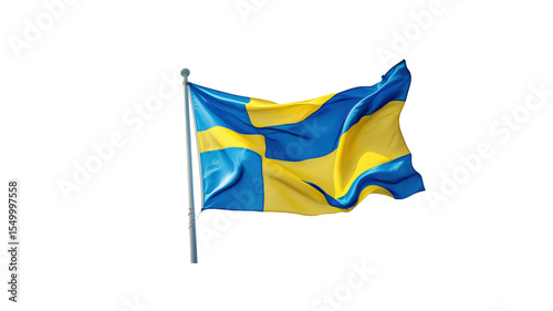Waving Swedish Flag on a Flagpole -  High-Resolution 3D Render