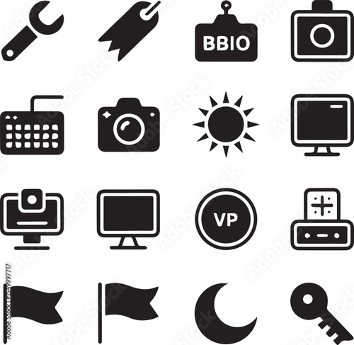Business and finance icon set: a vector illustration of technology, communication, and money symbols for web and mobile design