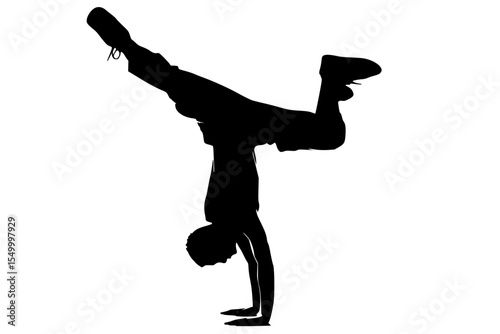 a silhouette of a man doing a handstand on a white background black, handstand, man, silhouette , Generative art.