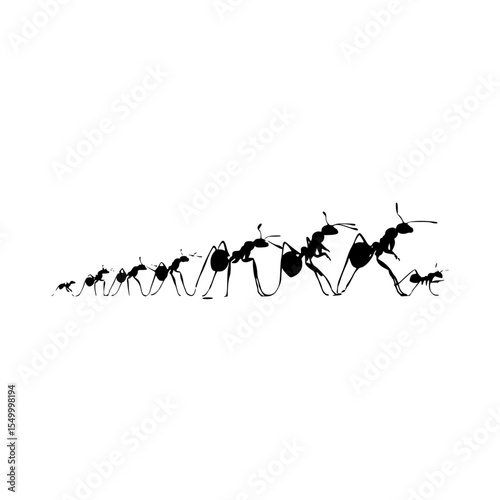 black silhouette of a group of ants walking in a line ant, black, line, people, silhouette, walk , Generative art.