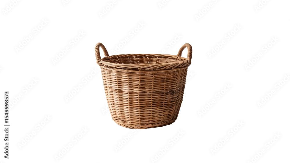 Obraz premium Rustic Wicker Basket with Handles, Round Storage Container