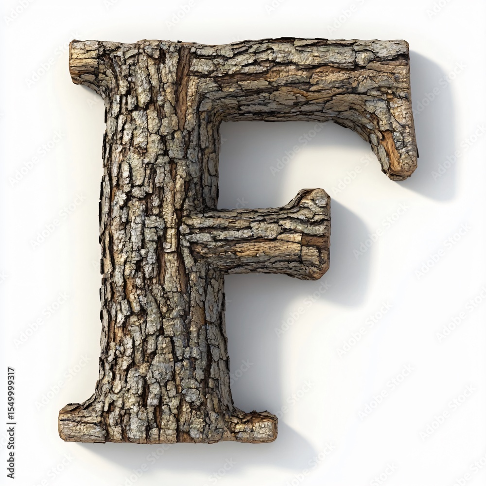 Fototapeta premium Nature-inspired wooden letter f art installation urban gallery 3d artwork contemporary environment close-up view eco-friendly concept for nature art lovers