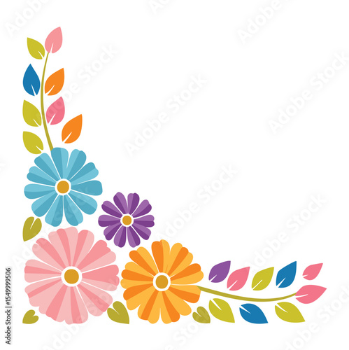 Colorful floral corner design spring flowers botanical illustration