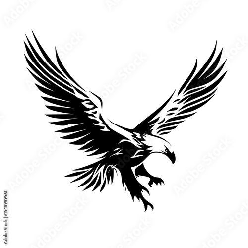 a black and white illustration of a bald eagle in flight with its wings spread bald, bird, black, eagle, flight, fly, illustration, silhouette, wing , Generative art.