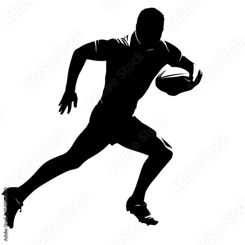 a black silhouette of a football player running with the ball ball, black, football, football player, man, rugby player, run, run with, silhouette , Generative art.