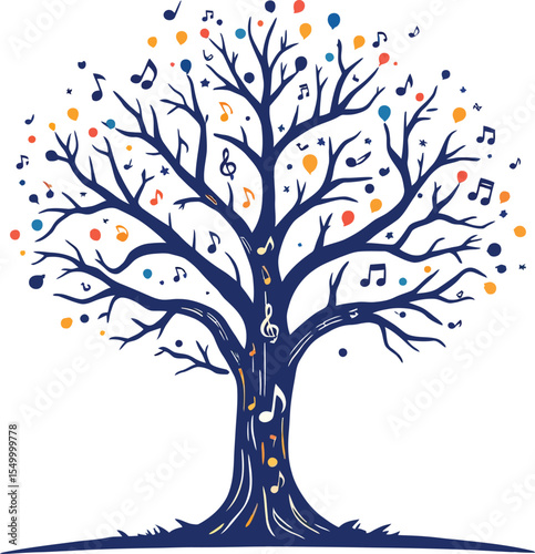 Melody Tree – Representation of Musical Flourish, Nature’s Harmony, and Artistic Expression Vector Illustration