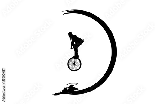 a silhouette of a person on a bicycle bicycle, bike, man, person, silhouette , Generative art.