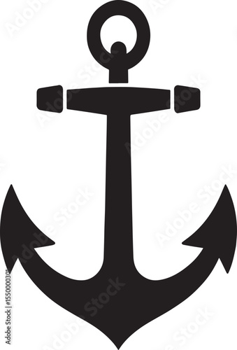 Classic nautical anchor symbol rendered as a clean black silhouette on a white background
