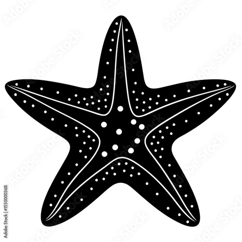 Black starfish with white dots isolated on white background