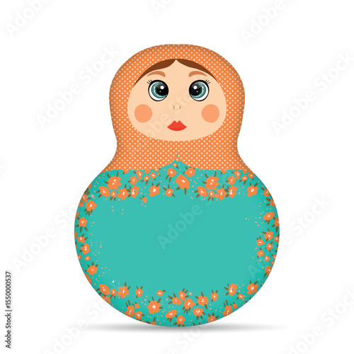 Russian Matryoshka. Traditional Russian folklore dolls with big eyes and lips. Babushka doll with hohloma, traditional painted floral pattern. Hand drawn vector illustration.