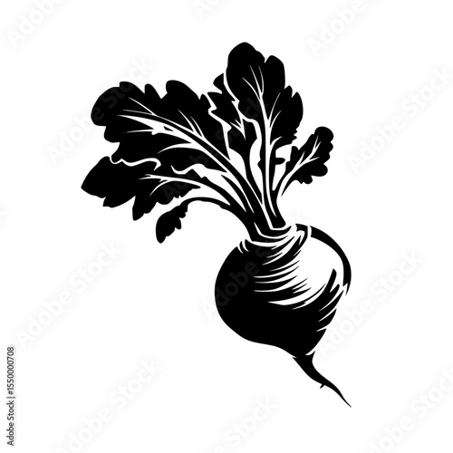 a black and white picture of a radish in a simple style black, icon, illustration, picture, radish, silhouette, style, top , Generative art.