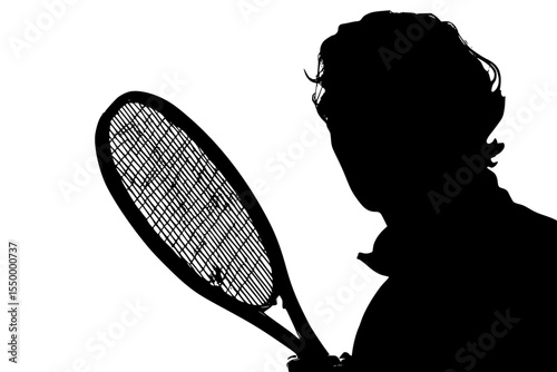 a black and white silhouette of a man holding a tennis racquet black, hold, man, racket, silhouette, tennis, tennis racket, tennis racquet, woman , Generative art.