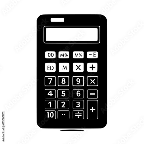 a black and white silhouette of a calculator black, calculator, icon, silhouette , Generative art.