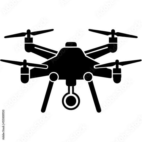 Black drone isolated on white background shows unmanned aircraft