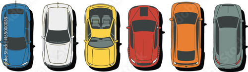 Diverse Aerial Car Lineup, Overhead Vehicle Collection, Top Down Car View