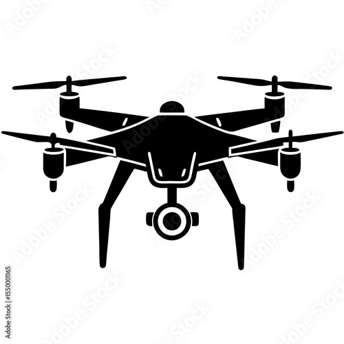 Black drone isolated on white background shows aerial surveillance