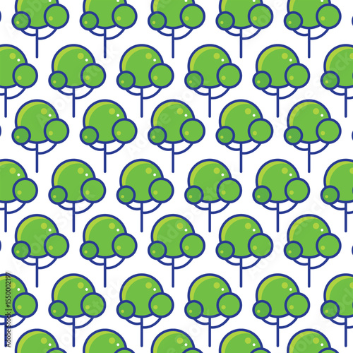 Flat green trees and forest seamless vector pattern background