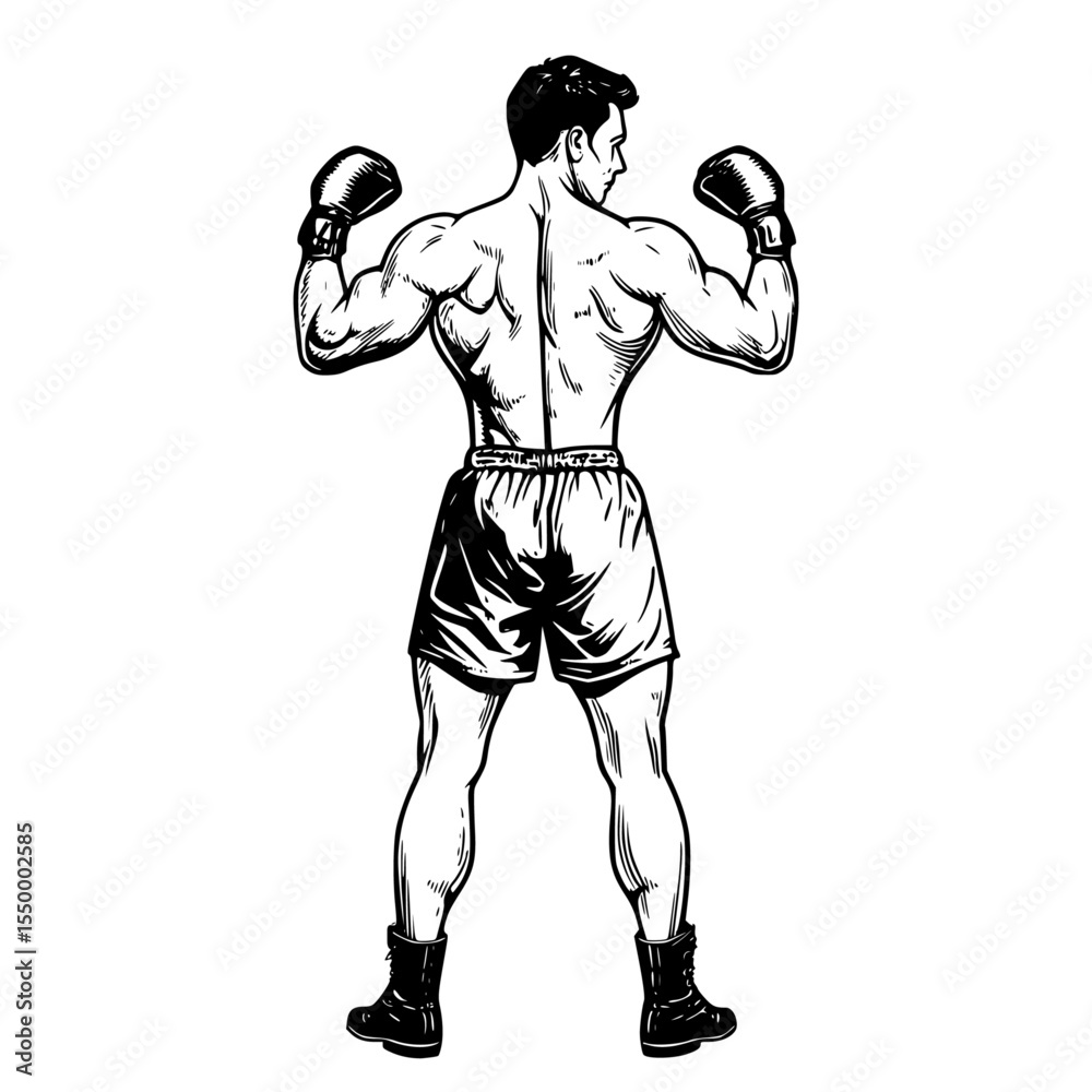 Fototapeta premium a black and white drawing of a boxer wearing boxing gloves black, boxer, boxing glove, drawing, illustration, man, wear , Generative art.