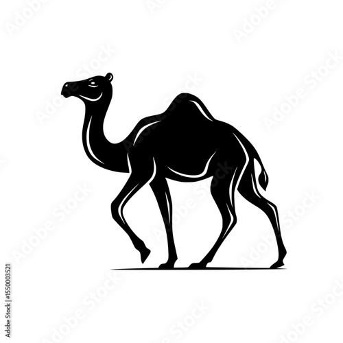 a black silhouette of a camel walking on a white background, icon, logo black, camel, icon, illustration, image, logo, picture, silhouette, walk , Generative art.