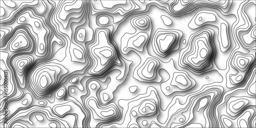 Abstract design with black and white abstract papercut and multi-layer cutout geometric pattern. Cartography, topology, or terrain path concept.. Topography grid map. Stylized topographic contour map.