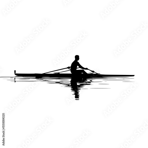 black silhouette of a man rowing a boat on a lake black, boat, canoe, lake, man, person, row, silhouette, water , Generative art.