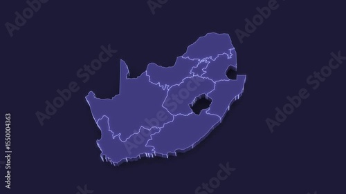 3D Animated Political Map with South Africa Outline Highlighted.