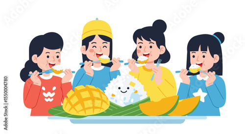 Enjoying Sweet Mango Rice with Friends A Delicious Asian Treat