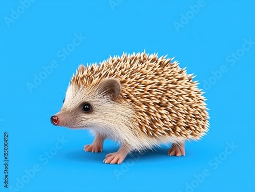 Adorable hedgehog on bright blue backdrop