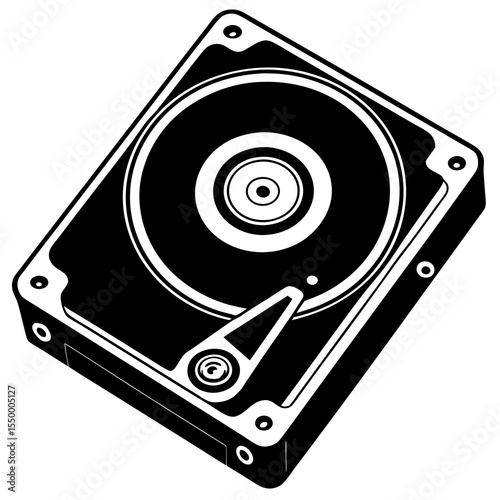 Isometric hard drive disk for computer data isolated on white background