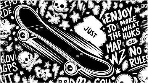 Graffiti Style Skateboarding Icon Set – Urban Street Art, Extreme Sports, and Youth Culture Symbols