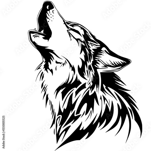 the silhouette of the head of a gray wolf with an open head black, drawing, gray, head, illustration, open, silhouette, wolf , Generative art.