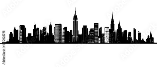 a detailed illustration of a modern city skyline, skyscrapers, high-rise buildings, dense urban architecture, dramatic shadows, black and white, minimalist, architectural blueprint, technical drawing
