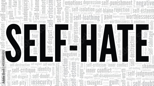 Self-hate word cloud conceptual design isolated on white background.