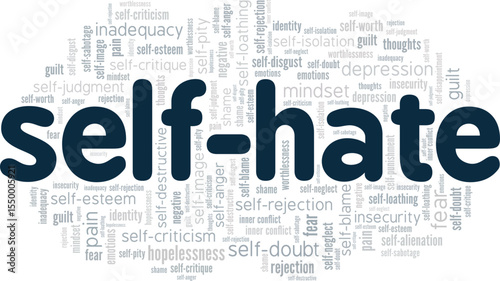 Self-hate word cloud conceptual design isolated on white background.