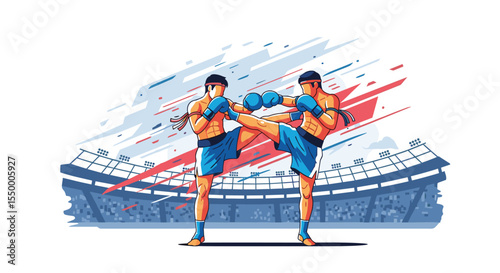 Muay Thai Sparring Fighters in Arena Martial Arts Fighting